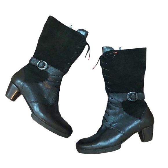 Think Lace up Mid Height Boot Granny Boot Size 38 European (7-7 1/2 American) - Picture 1 of 5